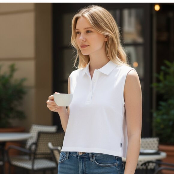 Zara Tops - NWT ZARA CROPPED POLO WHITE MEDIUM Rugby Preppy Academia